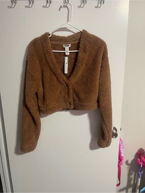Victoria's Secret PINK Plush Teddy Cropped Long Sleeve Cardigan - Brown